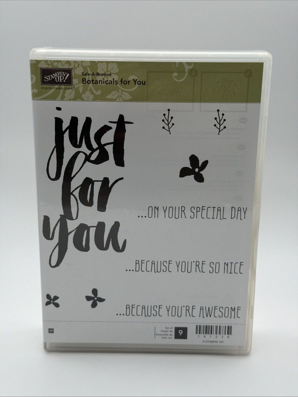 Stampin' Up! “Botanicals Just For You” Set of 9 Wood Mounted Rubber Stamps